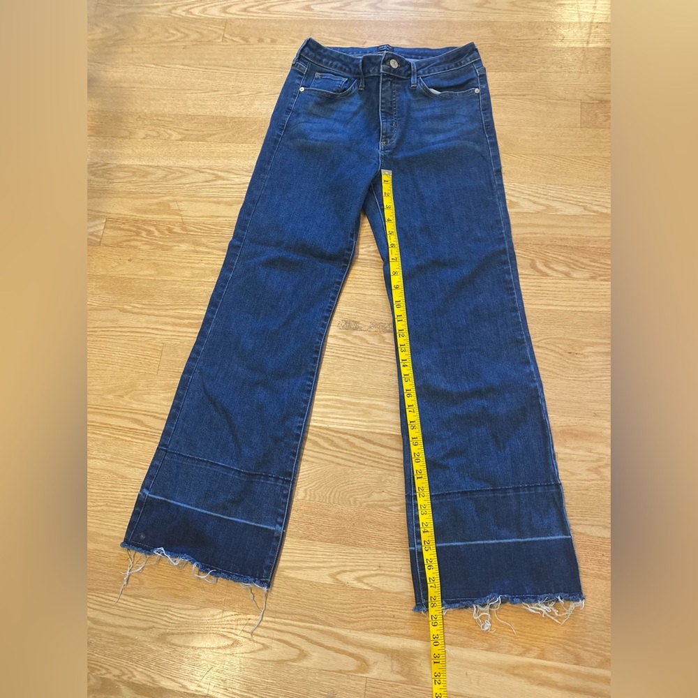 Wide leg raw hem jeans. Cozy but cool